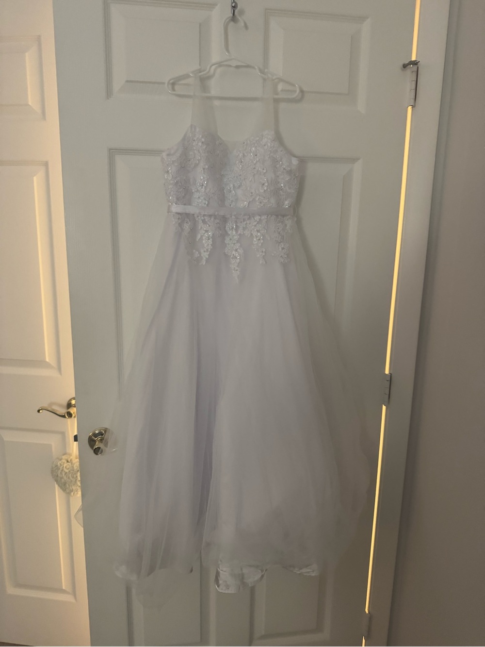 White Lace Bodice Tulle Formal Dress for Girls